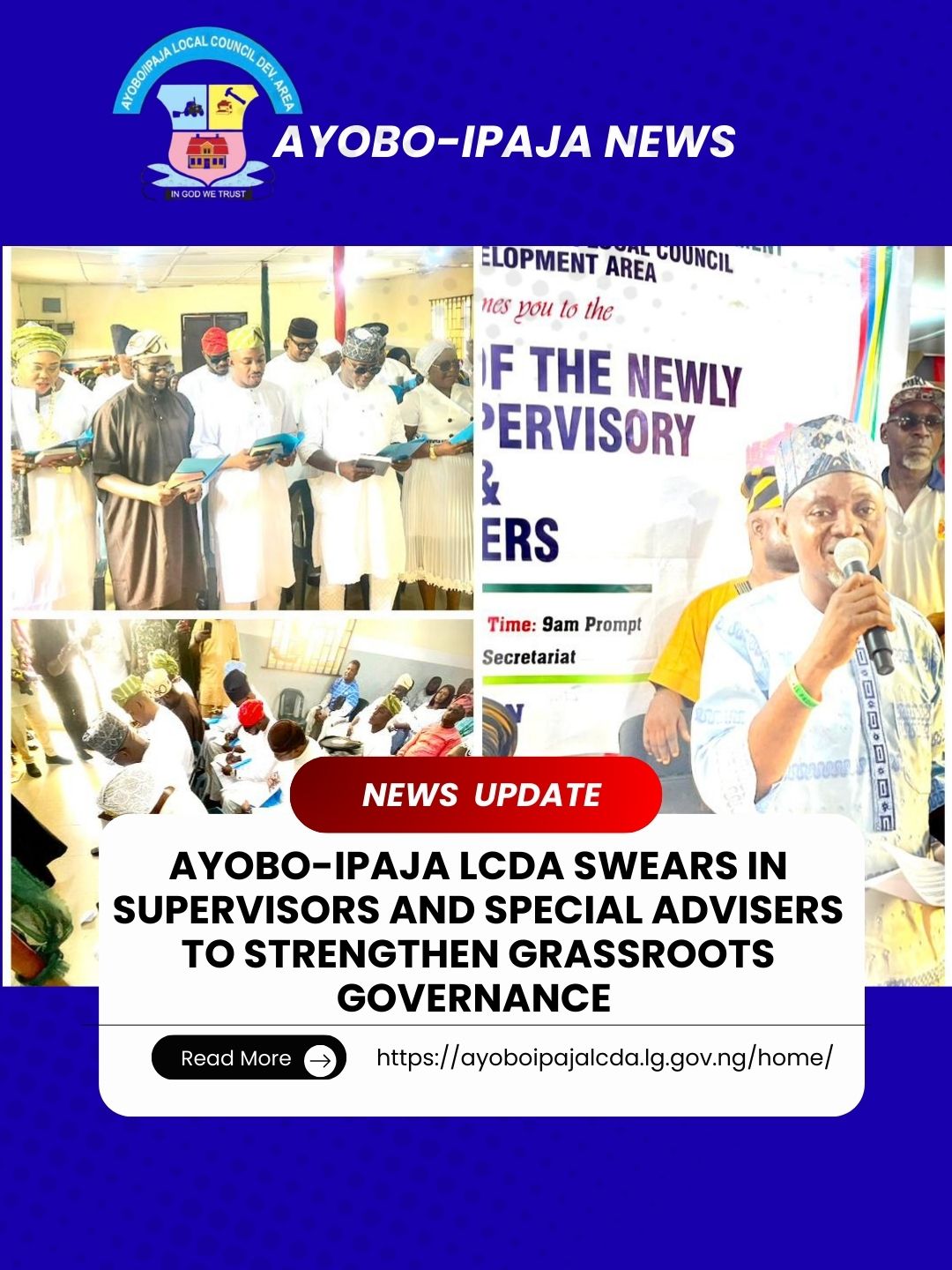 AYOBO-IPAJA LCDA SWEARS IN SUPERVISORS AND SPECIAL ADVISERS TO STRENGTHEN GRASSROOTS GOVERNANCE